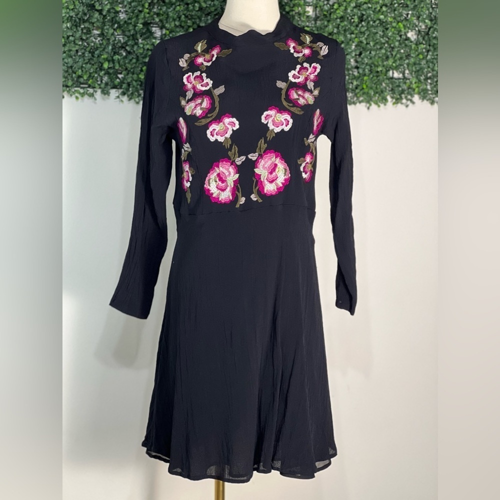 Nanette Lepore Black Whimsigoth Floral Embroidered Fit & Flare Mini Dress 12
